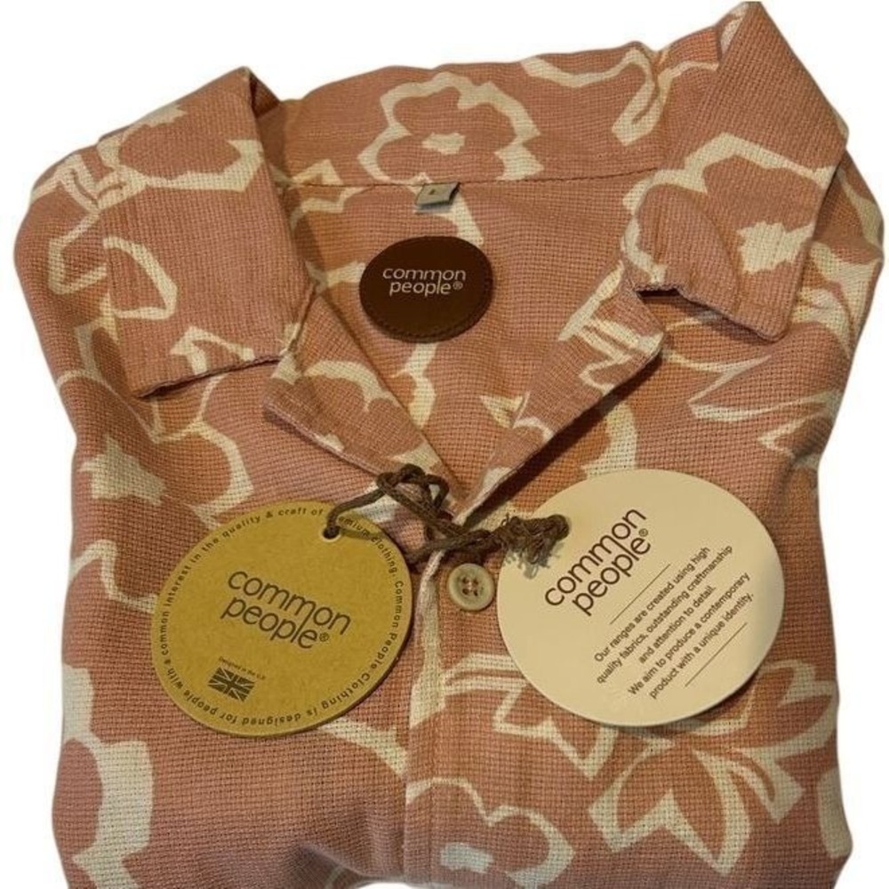 Common People Hugo SS Shirt Large Men's Pink Floral Jacquard Camp Collar NWT